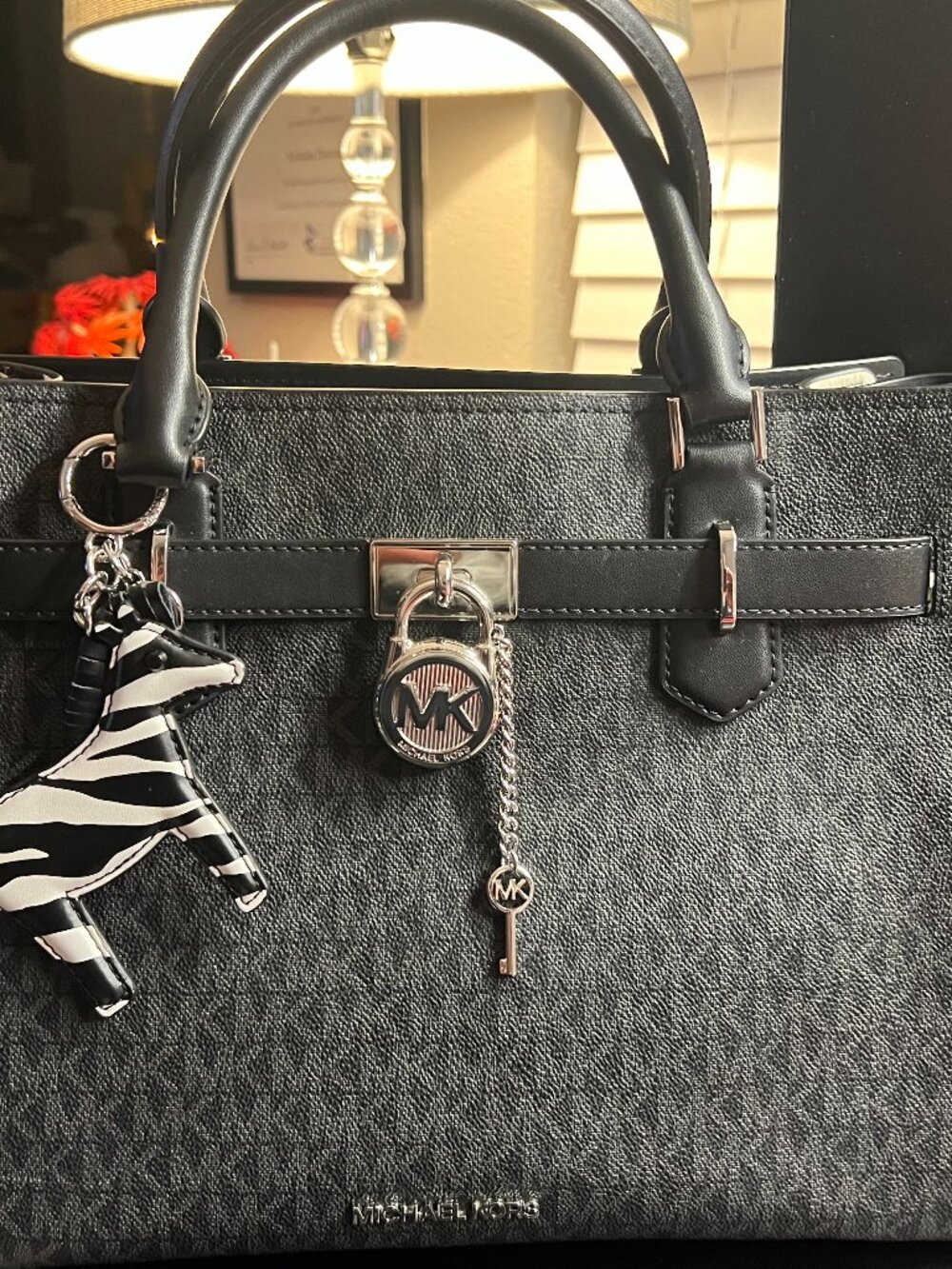 Michael Kors Medium Hamilton Signature Logo Satchel Zebra Print Handbag - Picture 6 of 10